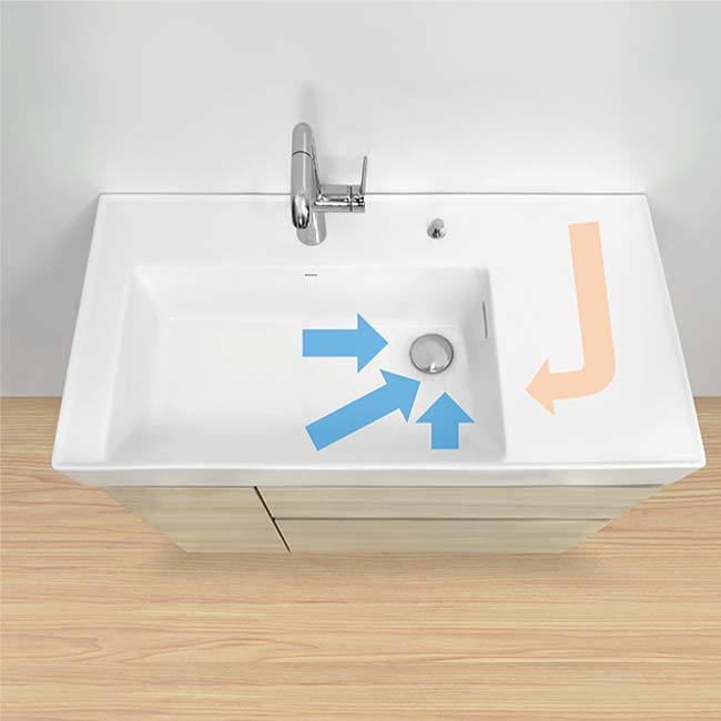 洗面器倾斜设计，下水迅速。